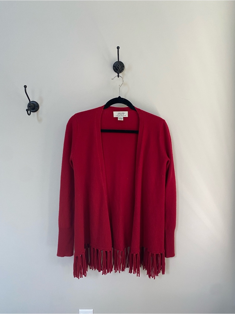 Womens PLY Red Crimson Cashmere Fringe Cardigan Small